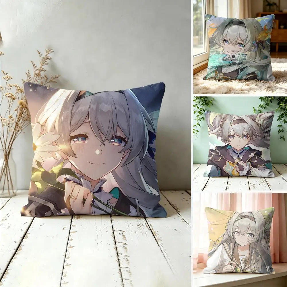 Firefly H-Honkai Star Rail Cushion Cover Wrinkle-Resistant Short Plush Cushion Covers Breathable Machine-Washable