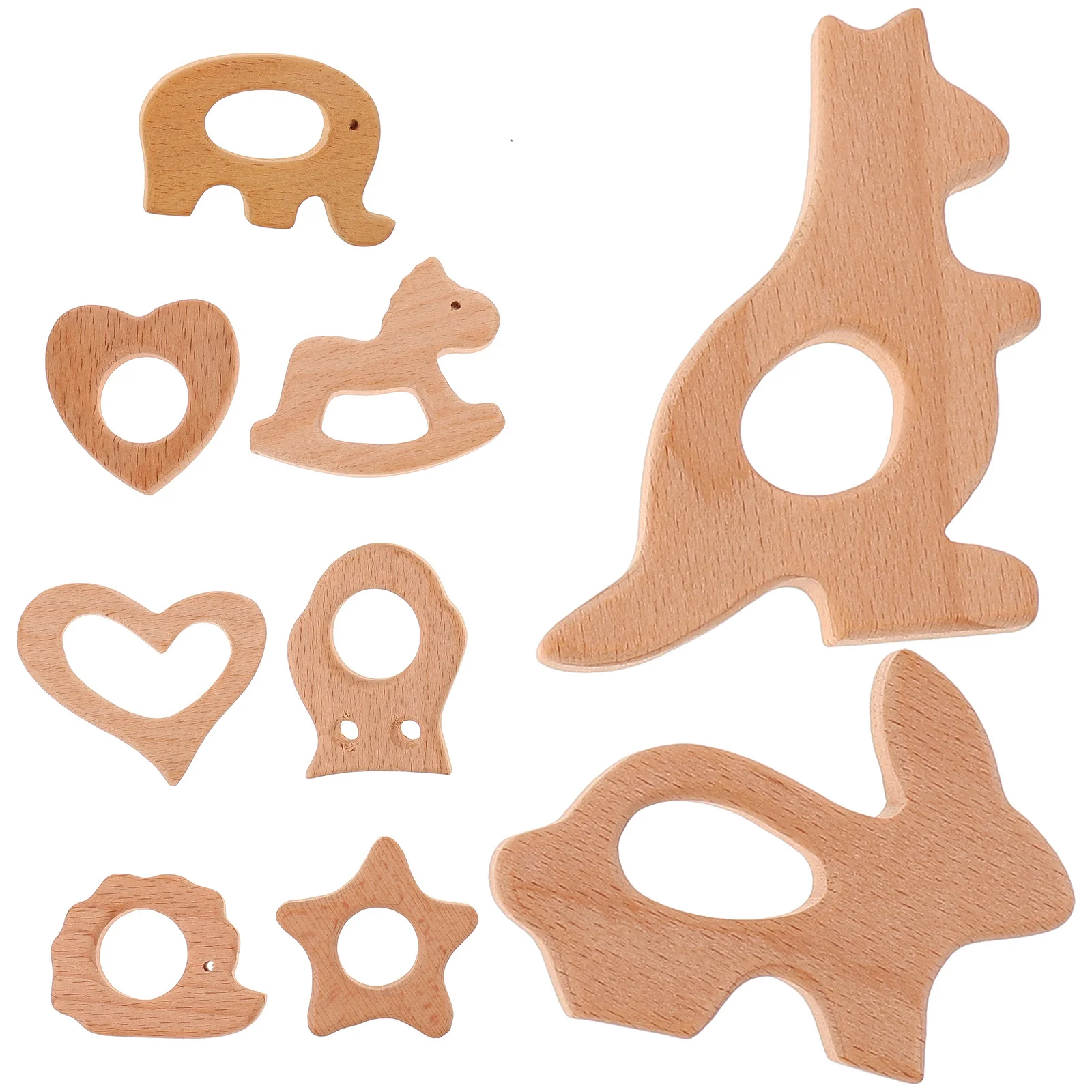 Anneau de dentition en bois de hêtre pour bébé, 9 pièces, pour une mastication confortable et le développement buccal, anneau de dentition en bois