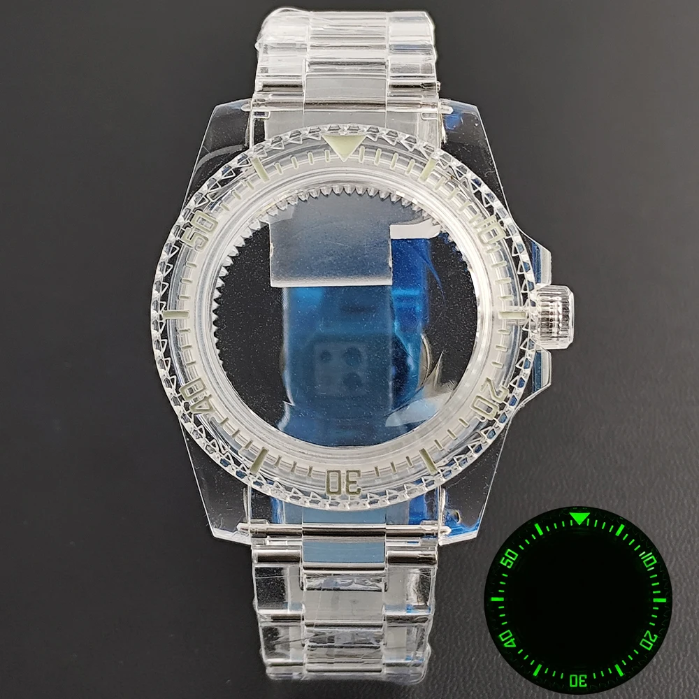 

NH35 GMT 40.5mm Watch Case Men's Transparent Case Fits NH34 NH35 NH38 Movement Watch Box 20mm Watch Strap Watch Accessories