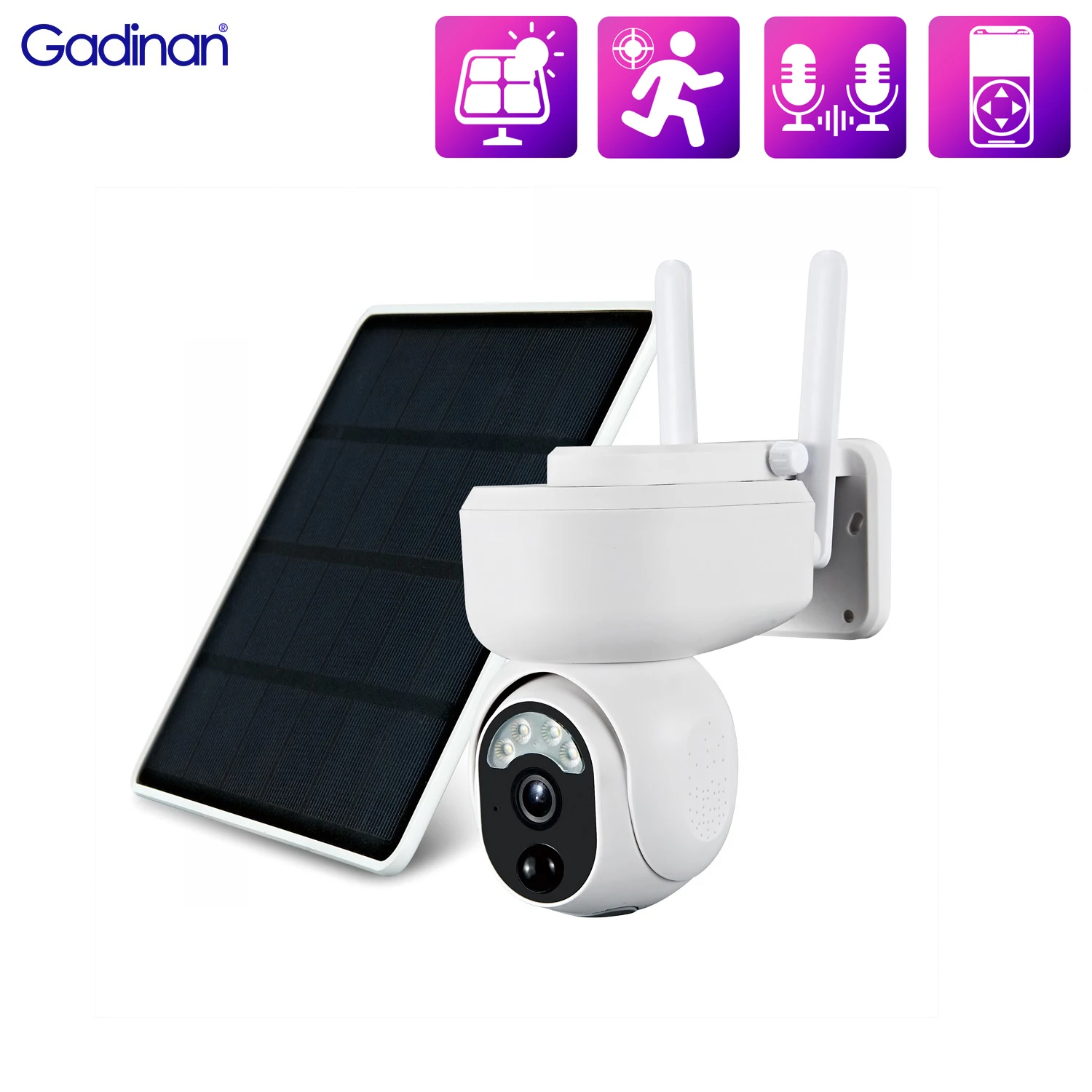 

Gadinan Ultra Low Power Consumption Solar WIFI/4G 4MP IP Cameres Color Night Vision 4.0X Digital Zoom Monitor PTZ Two-Way Voice