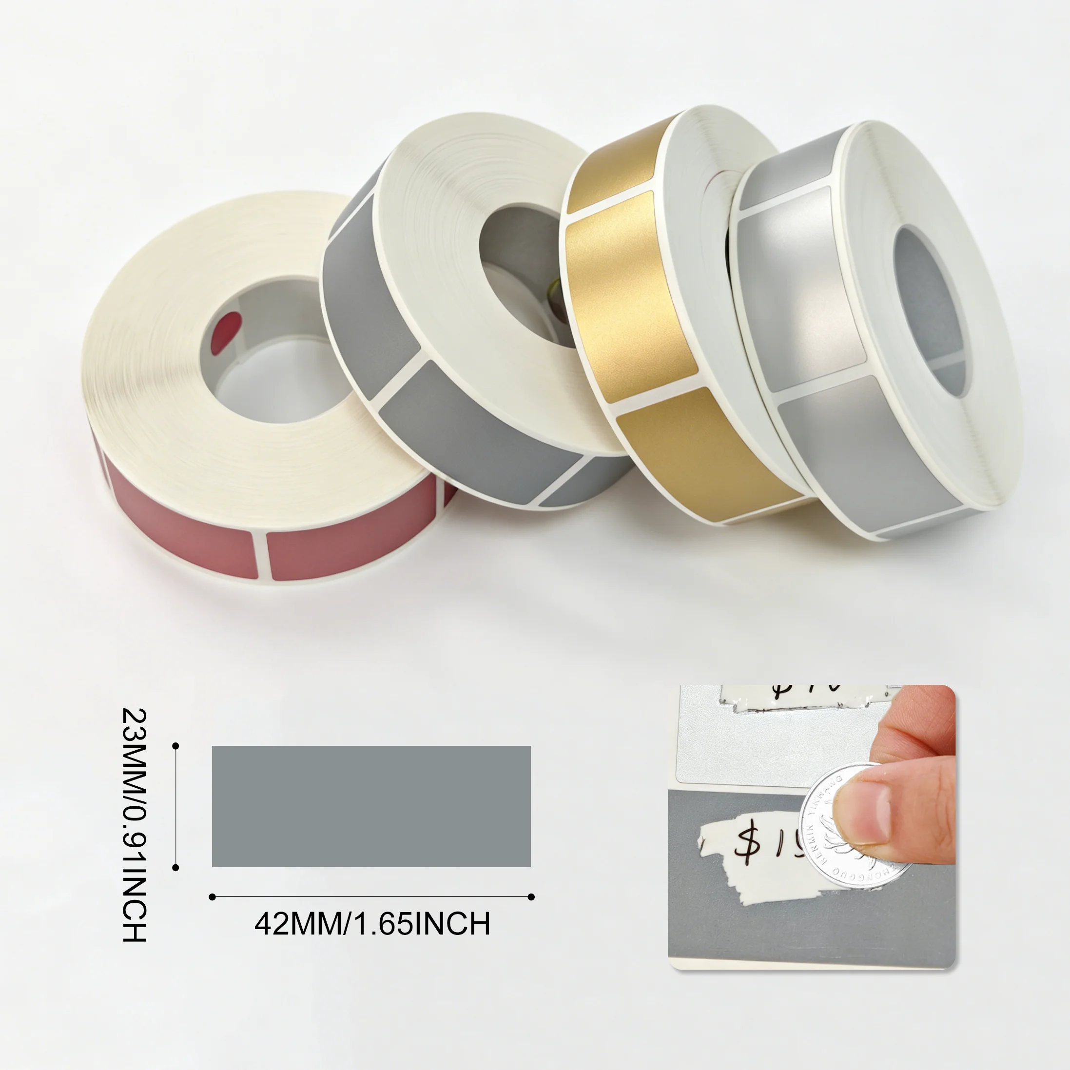 1000 szt. 23x42mm Srebrno-Złote Samoprzylepne Naklejki Zdrapki Etykiety Zdrapki Folia Zdrapki DIY Karty Zdrapki — zdjęcie produktu 2