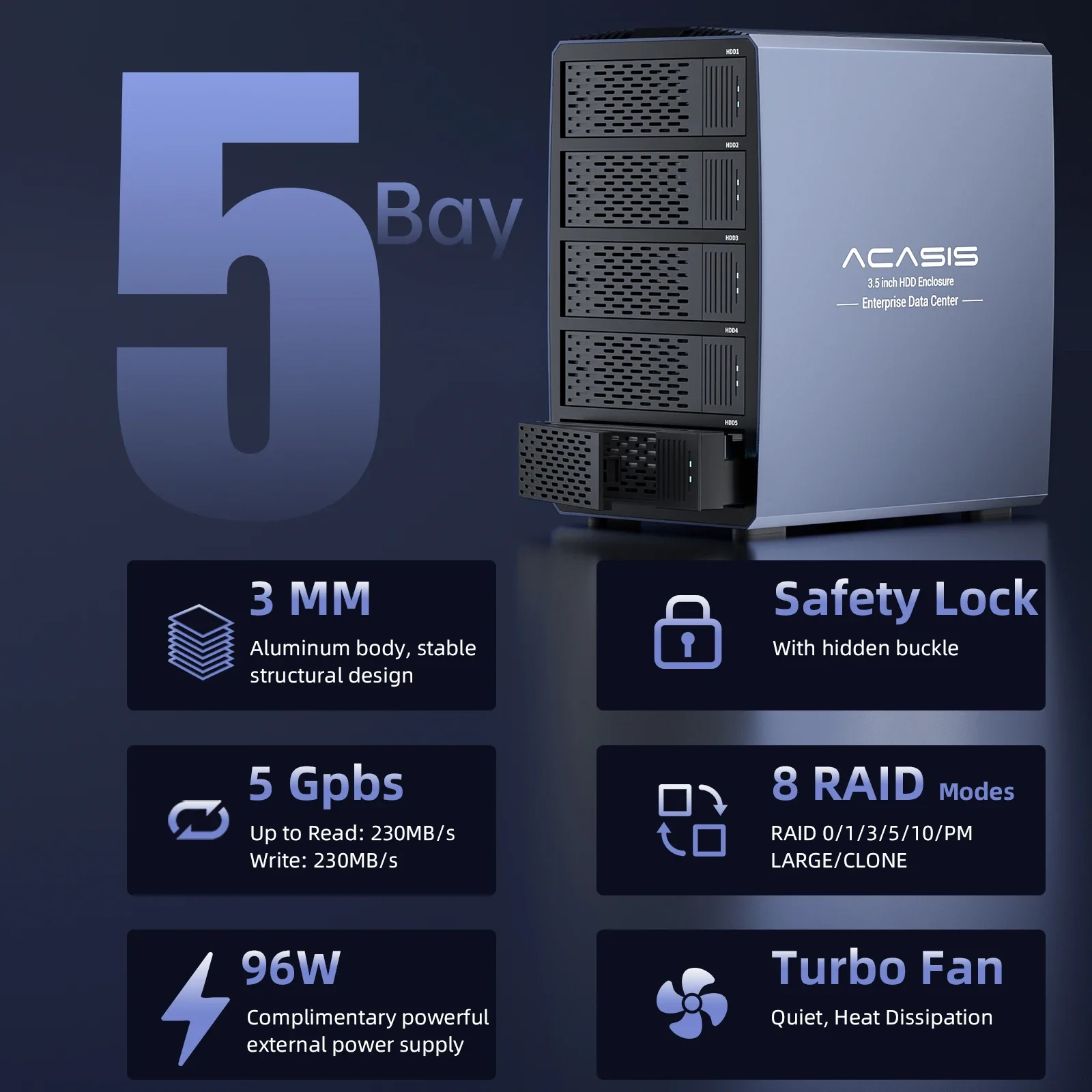 Imagem -02 - Acasis-external Hard Case Driver para Sata Hdd Suporte Raid Mode Gabinete de Segurança de Dados 5-bay 3.5 2.5