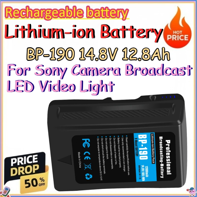 

BP-190 14.8V 12.8Ah Lithium-ion Battery for Sony Camera Broadcast LED Video Light Replace The Rechargeable BP-190V-Mount Battery