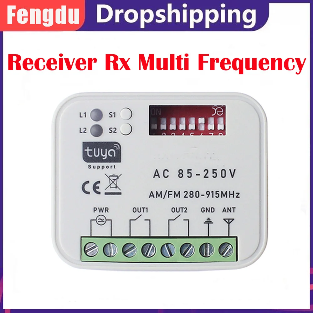 

Tuya WiFi Garage Door Receiver 2CH Multi Frequency Multifunctional Remote Control Receiver 9-30V 85-250V