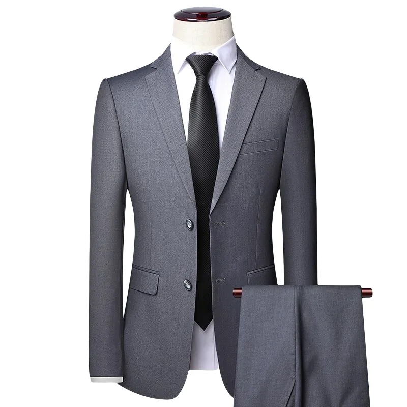 Suit S-7XL (Blazer+Pants) Men Korean Version of Slim-fit Work Clothes Solid Color Fashion Business Casual Wedding Gentleman Suit