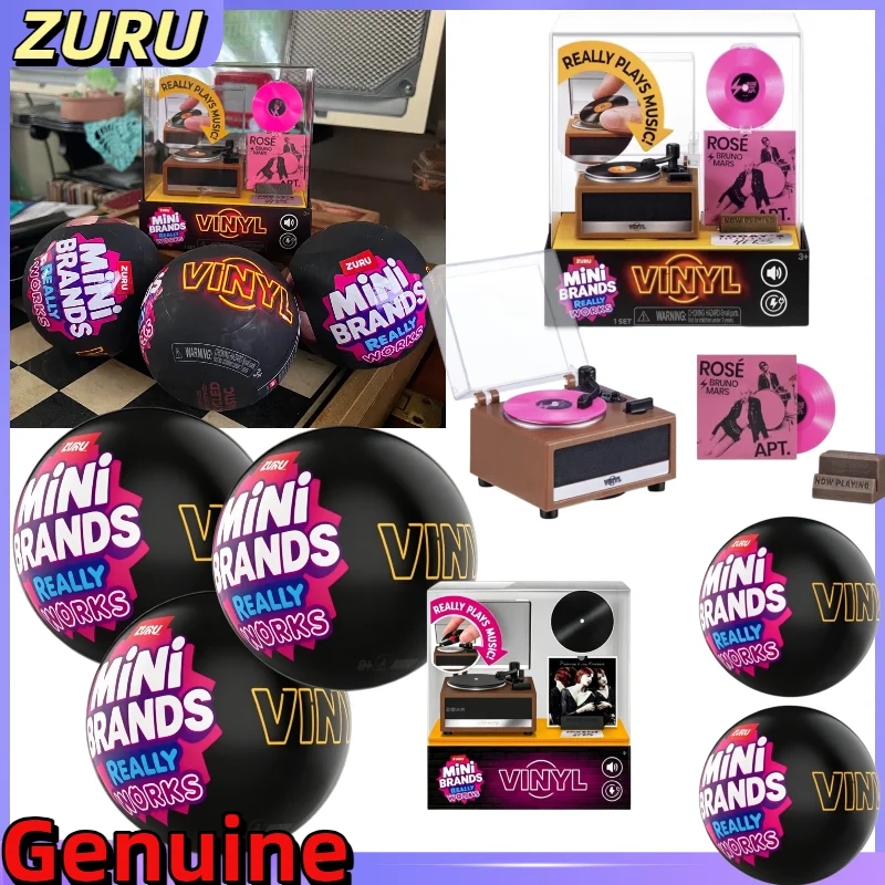 Official Genuine Zuru Mini Vinyl Record Machine Blind Box Ball Miniature Model Toy ROSE Music Lovers Miniature Toy Collector