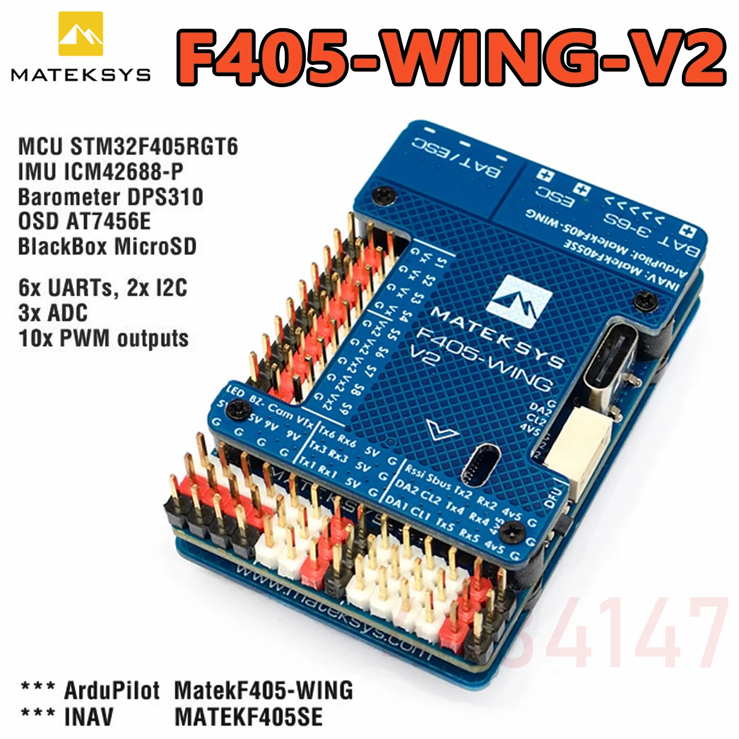 

Matek MATEKSYS F405 WING V2 STM32F405RGT6 Контроллер полета Встроенный слот ICM42688P OSD SD для ArduPilot/INAV Радиоуправляемый игрушечный самолет