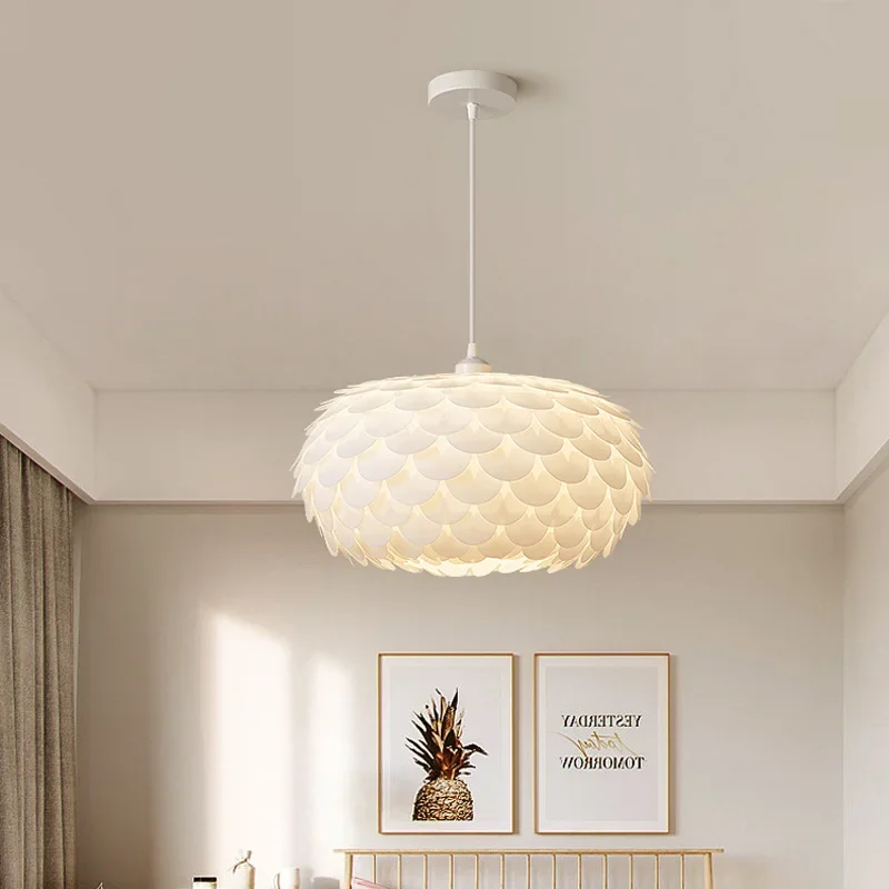 

SANDYHA Nordic Fish-like Pendant Lights Led White Acrylic Lampshade Chandeliers for Living Room Dining Table Bedroom Home Decor