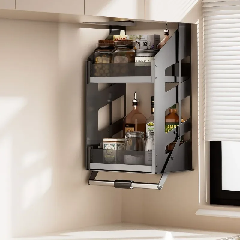 Lift basket drop-down cabinet, basket kitchen seasoning basket vertical damping buffer