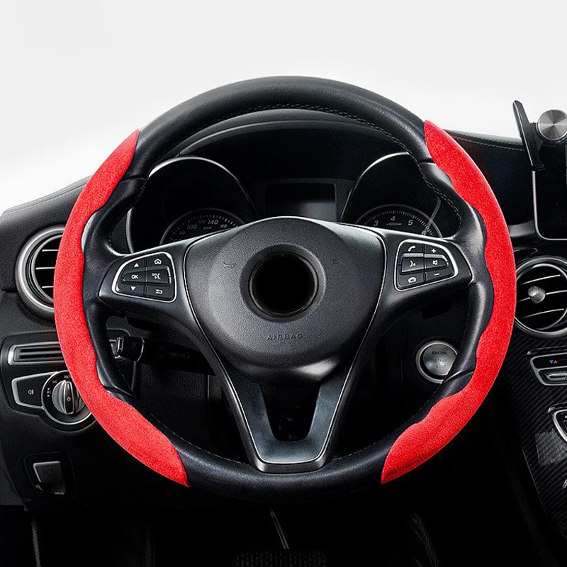 Car Suede Leather Steering Wheel Cover For Tesla Model 3 Y X S Breathable Comfort Round D Shape Seasons Covers Auto Accessories