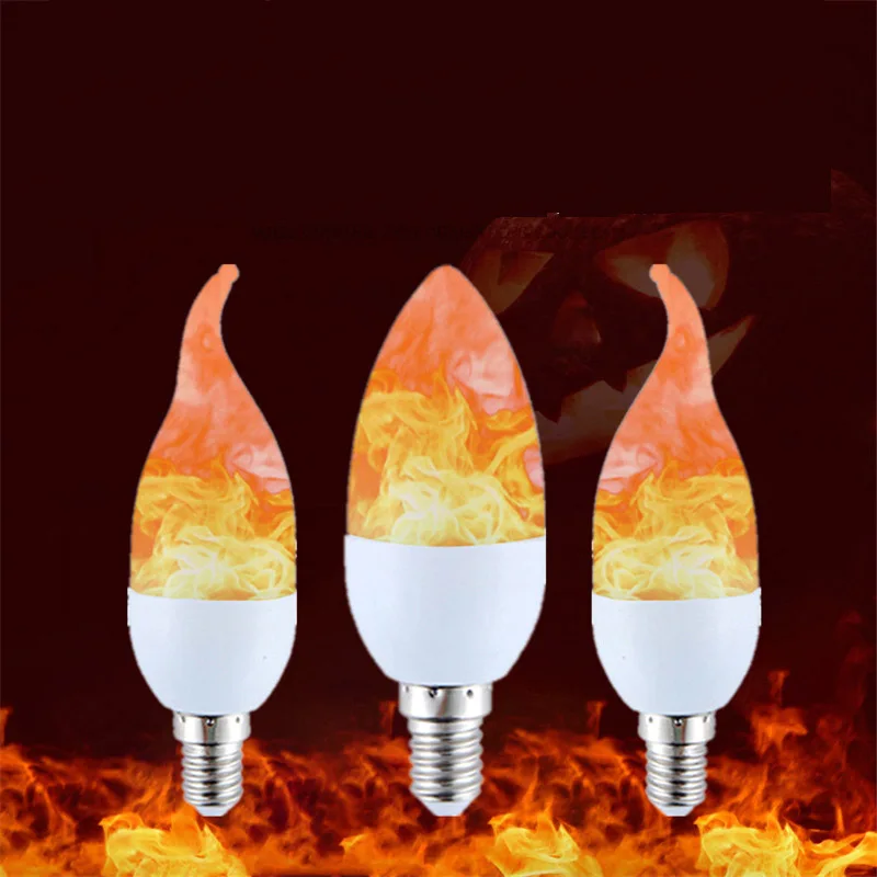 1pc E27 E14 E12 LED Flicker Flame Candle Bulb Jump Fire Yellow Lamp 1600k 1700k 1800k 3 modes Flame Atmosphere Landscape Light