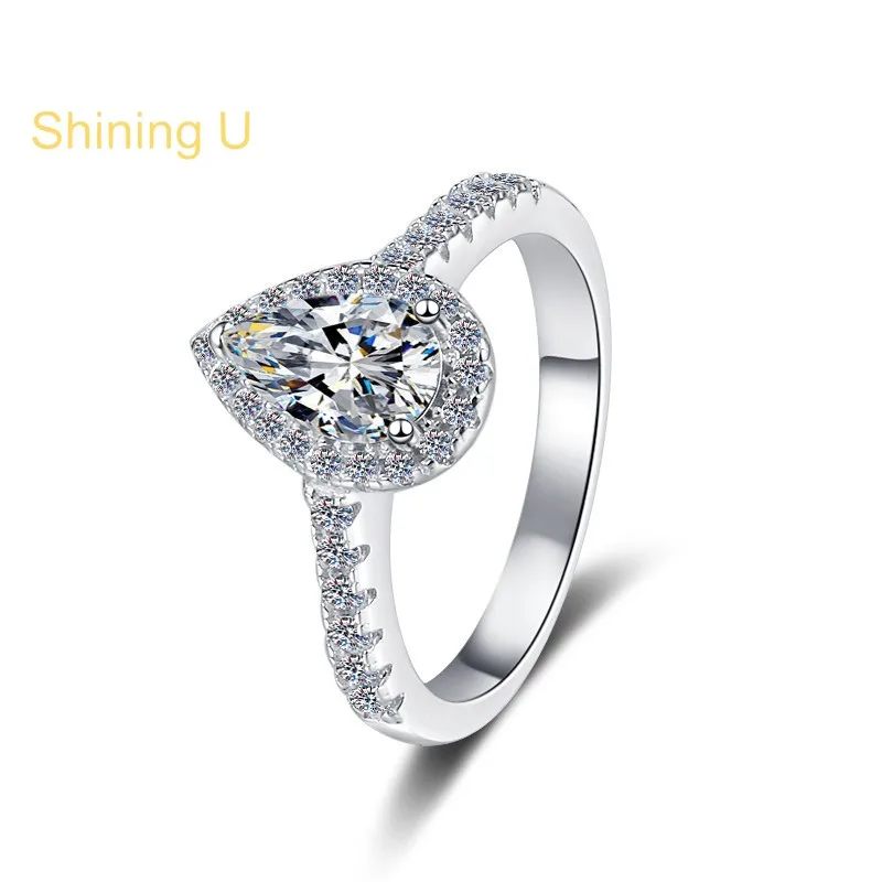 

Shining U 1CT Pear Cut D Color Moissanite Diamond 925 Sterling Silver Ring for Women Engagement Fine Jewelry