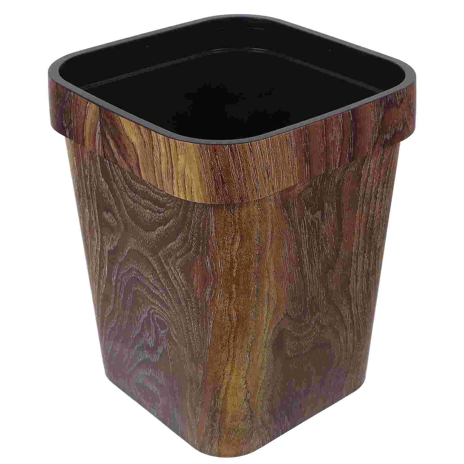 

Imitation Wood Grain Trash Can Square Waste Bin Toilet Plastic Wastebasket Kitchen Decorative Bedside