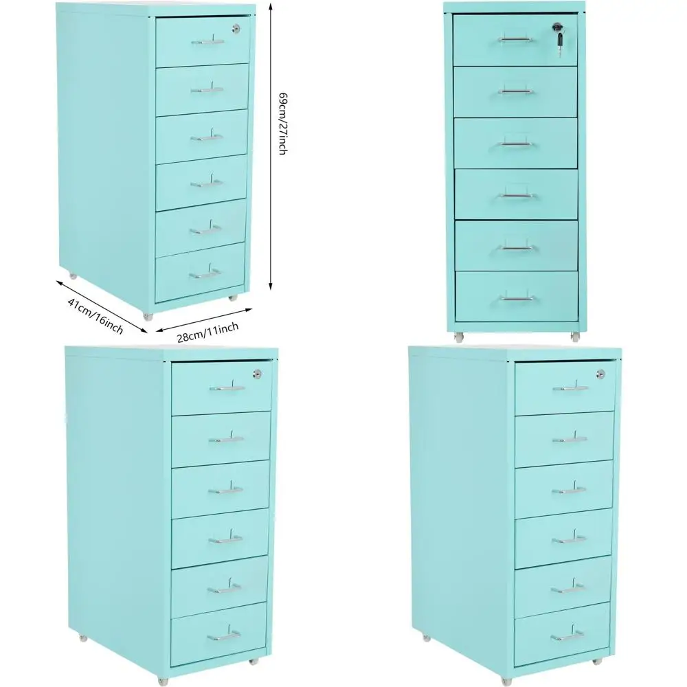 

Blue 6-Drawer Vertical File Cabinet with Lock and 4 Wheels for Home Office, 11 x 16 x 27