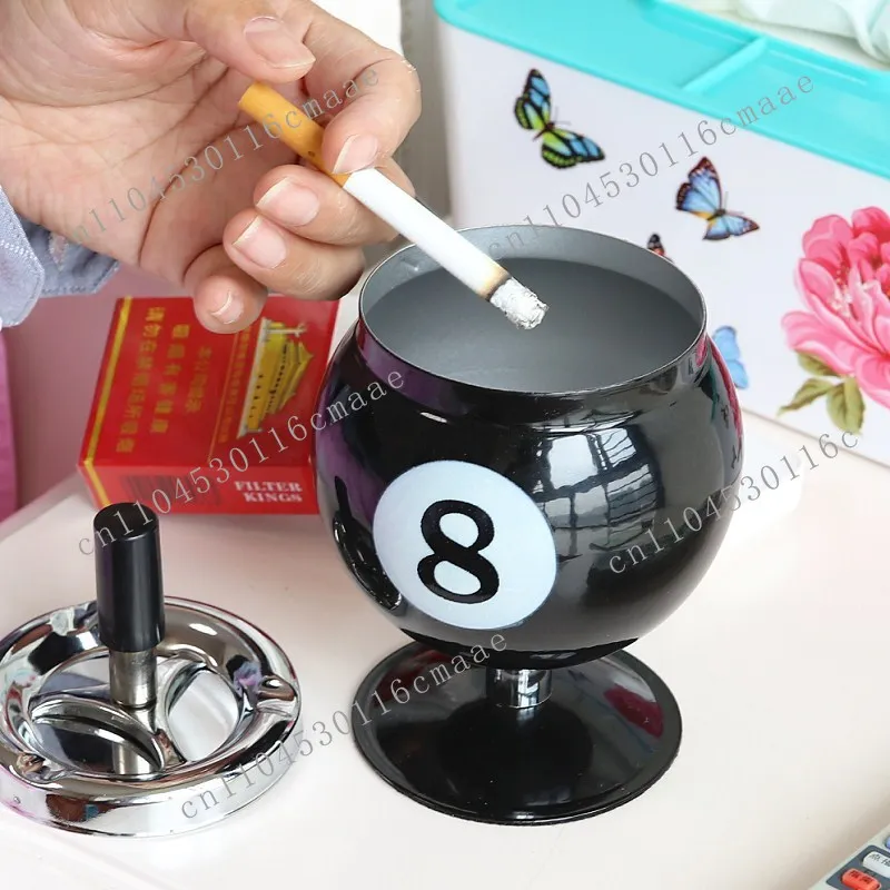 Creative Billiards Metal Ashtray With Cover Smoke Cup Anti-fly Ash Office Billiards Decorative