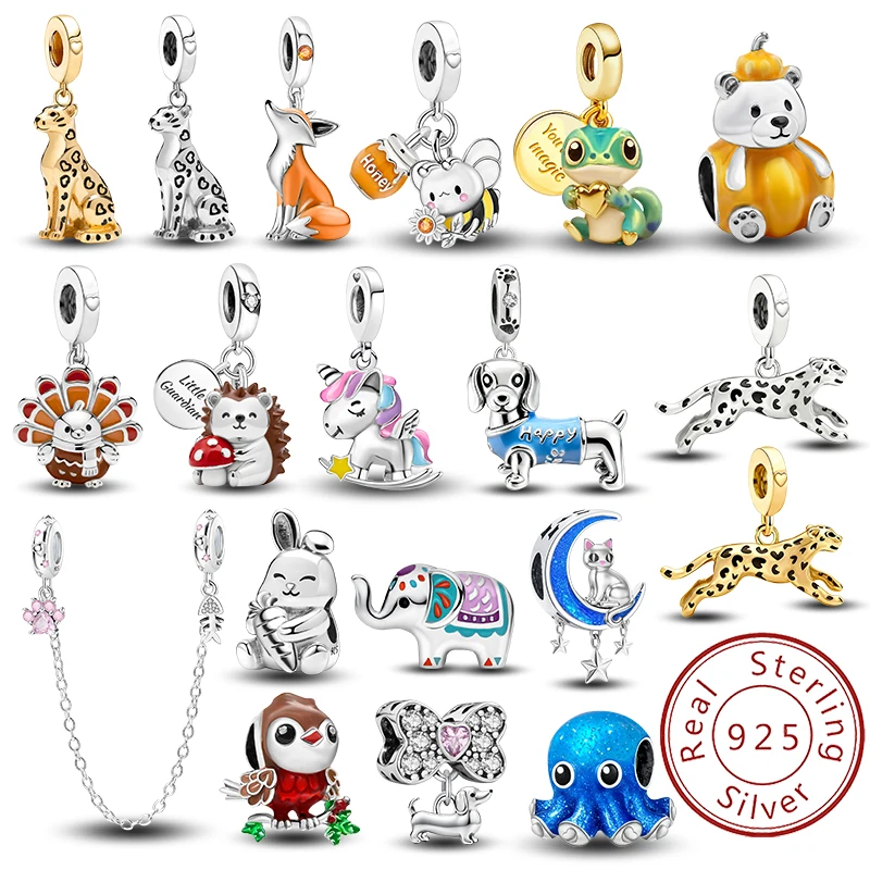 

925 Sterling Silver Pumpkin Bear Sausage Dog Unicorn Animal Series Bead Fit DIY Bracelet Making Gift Of High Quality Jewelry