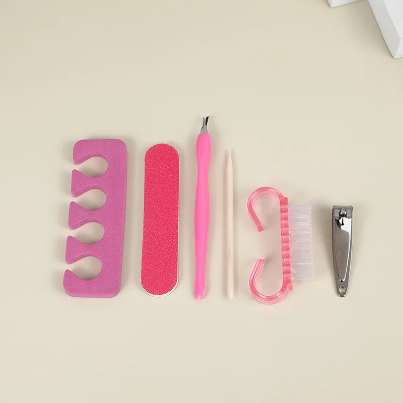 10pack/box New Portable Manicure 6Pcs Set Rose Red Nail File Polishing Strip Nail Cleaning Brush Tools