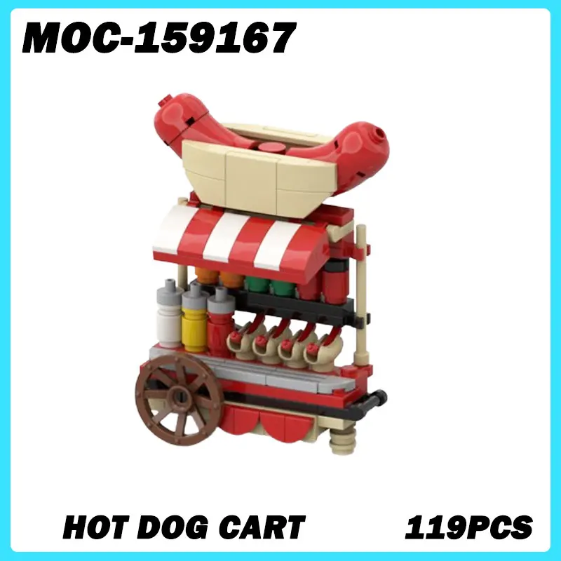 MOC- 159167   Micro arquitetura série cachorro-quente carrinho blocos de construção modelo diy pequeno tijolo educação brinquedos presente aniversário 119 pçs