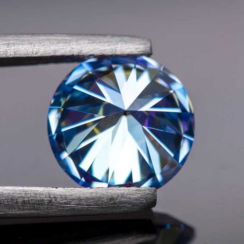 Moissanite batu permata es warna biru potongan bulat Lab dibuat berlian canggih bahan pembuatan perhiasan dengan sertifikat GRA