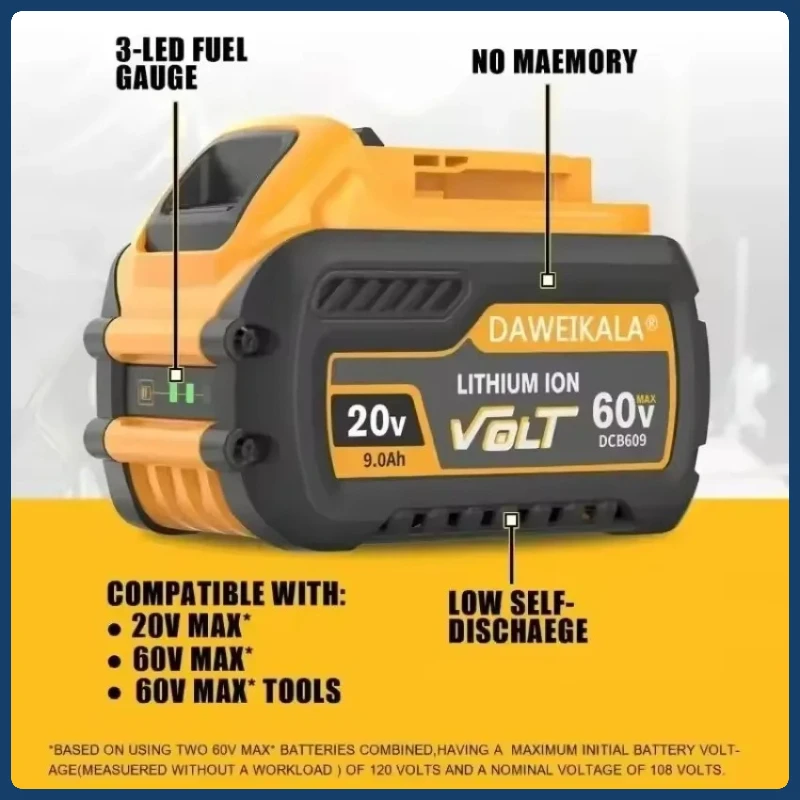 

Оригинальный аккумулятор 60 В 9 Ач для DeWalt, замена аккумулятора DCB184 DCB181 DCB182 DCB200, для deWalt 20 В MAX DCF887 DCG405
