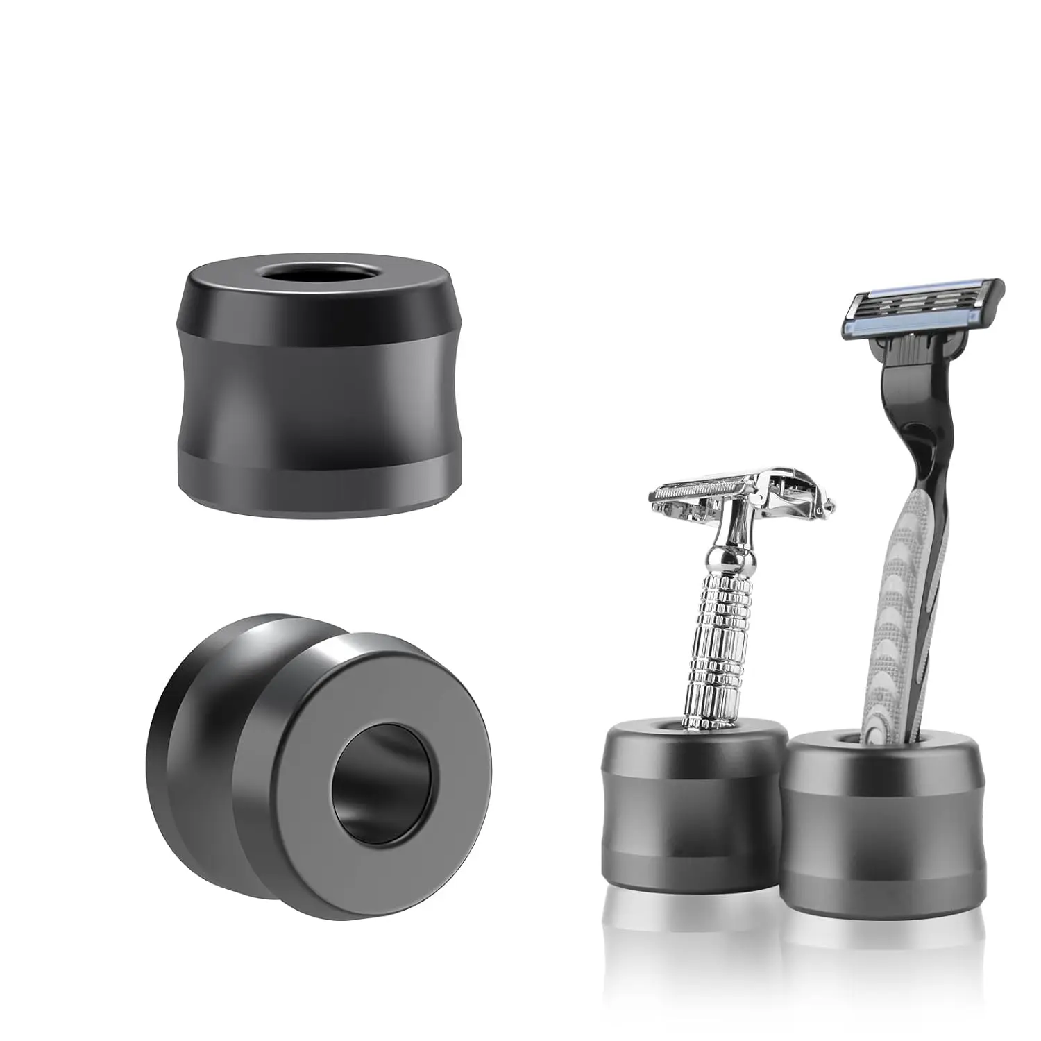 

2 Pack Safety Razor Stand, Opening Dia 0.7" for Men Shaving, Bathroom Countertop Holder, Dark Grey