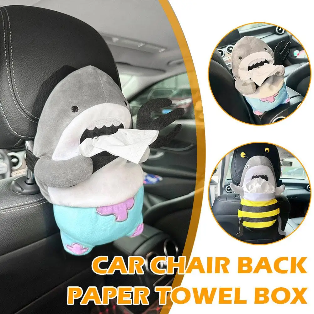 

Cartoon Bee Shark Car Tissue Box Short Plush Tissue Styling Paper Storage Seat Interior Decor Cute Gifts Creative Back Bag B5I9