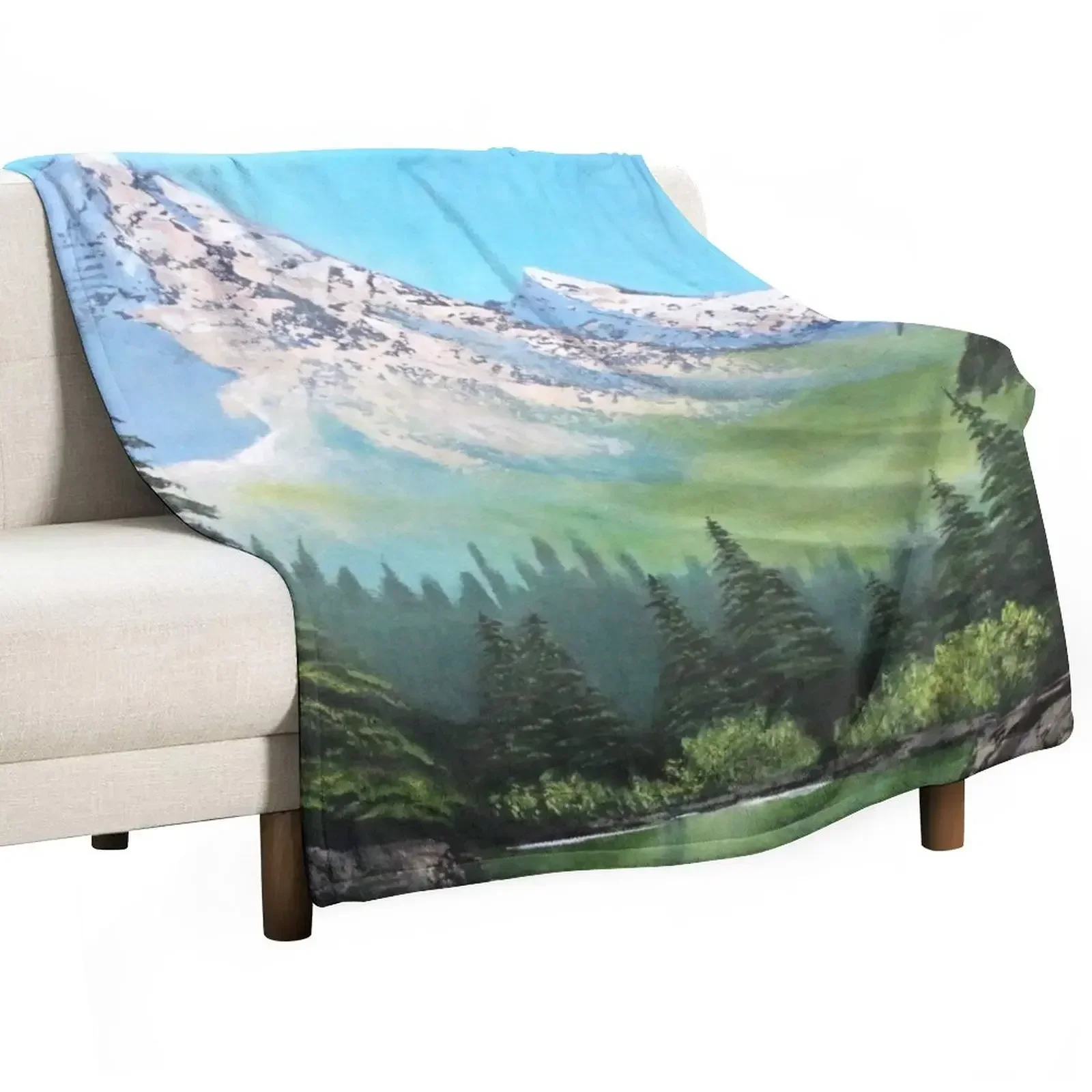 

Bob Ross Inspired Landscape - Mountain Art Throw Blanket bed plaid Soft Beds Sofa Throw Thermal Blankets