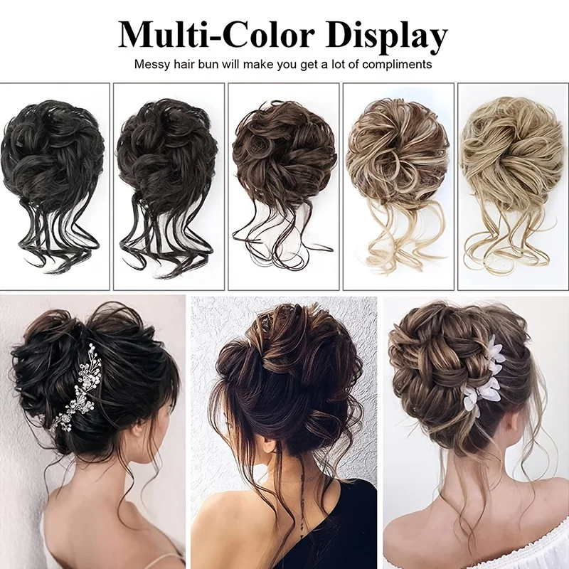 Syntetyczny kok z włosów Chignon roztrzepany kręcone włosy opaska elastyczne Scrunchy sztuczne włosy damskie spinki do włosów czarna brązowa peruka