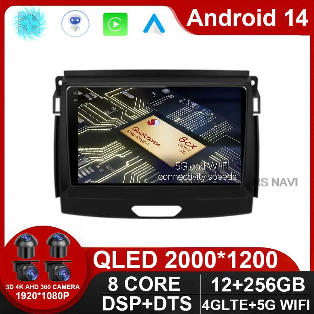 

Android 14 Car Radio Stereo QLED Screen For Ford Ranger 2015 2016 2017 2018 2019 2020 GPS Multimedia Carplay Autoradio NO DVD