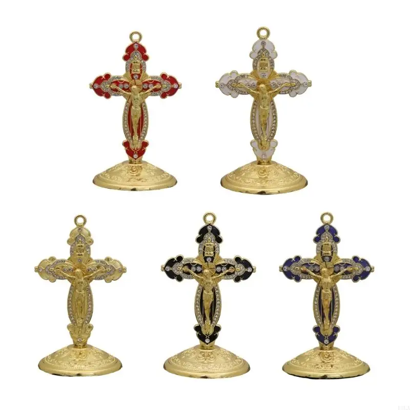

2025 New Colorfast Metal Christian Crucifix Craft with Stand for Home Religious Decoration With Artistic Designs