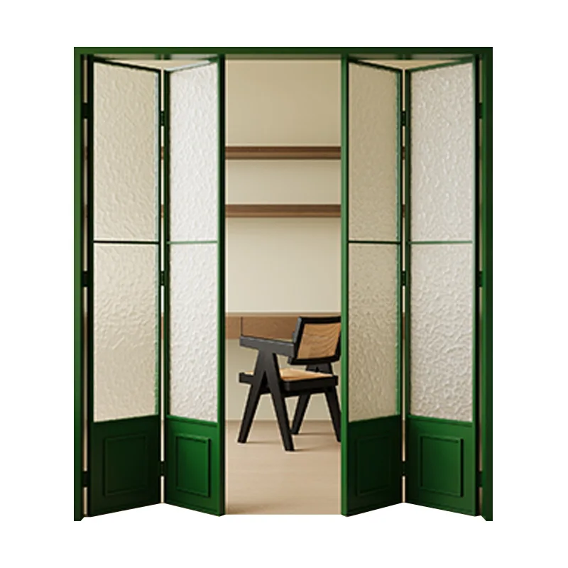 

Anti-pinch sliding door, living room balcony, French retro pastoral green aluminum alloy folding door customization