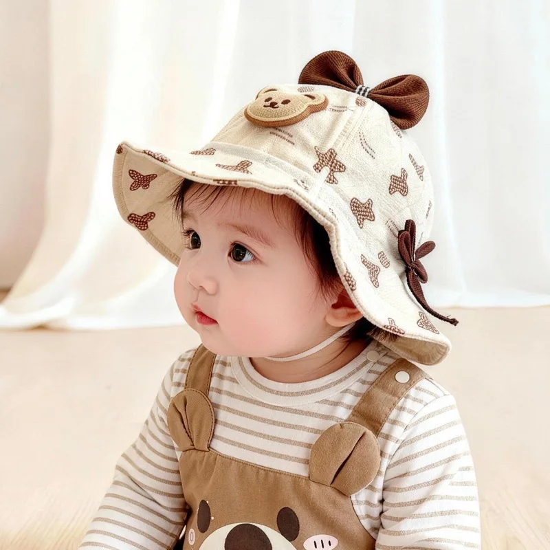

Adjustable Butterfly Knot Baby Bucket Hat UV Sun Protection Lightweight Spring Summer New Style Fishing Cap for Boys And Girls O