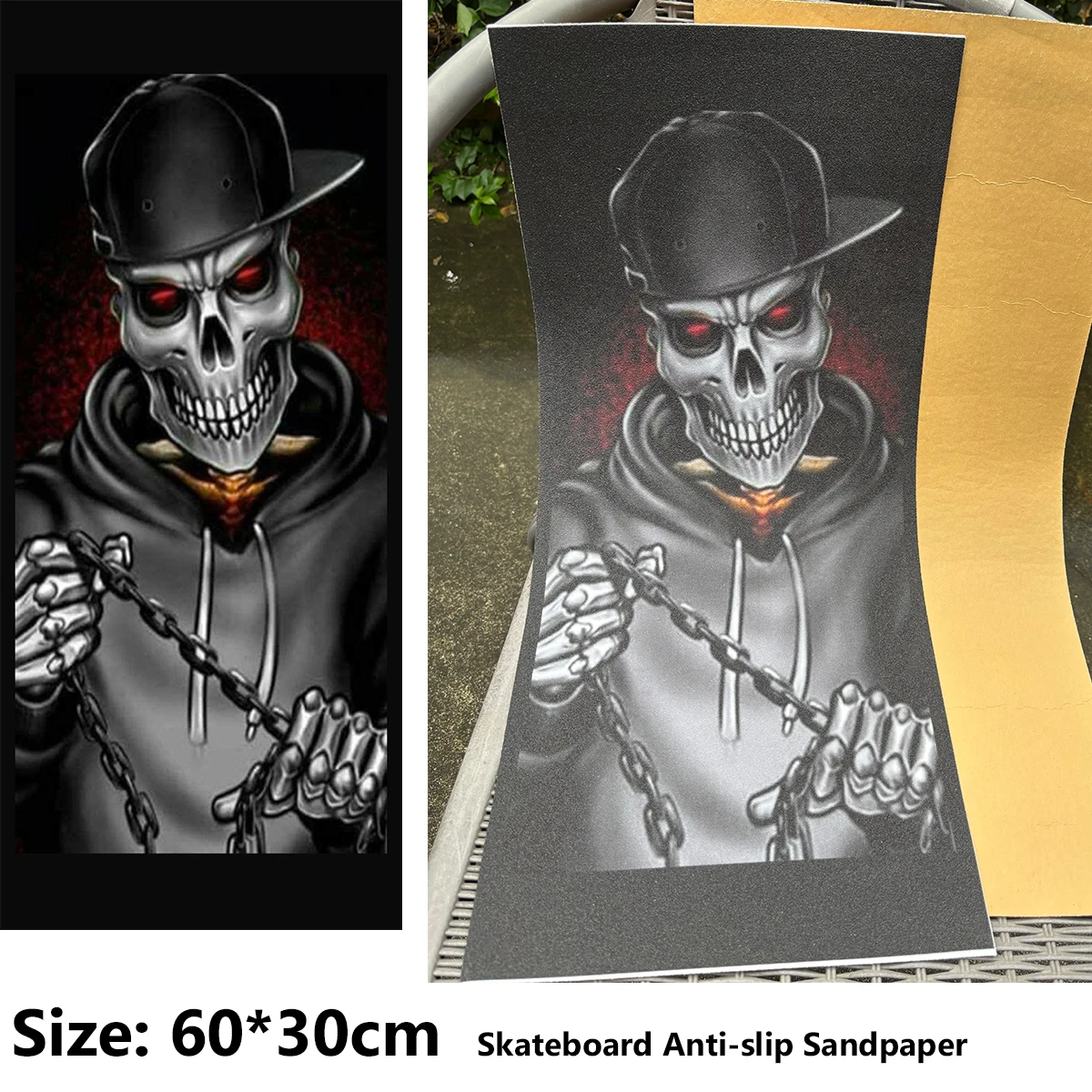 Cool Skull Horror Black Pattern Electric Scooter Anti-slip Sticker Sandpaper Skateboard Grip Tape Sheet 60*30cm