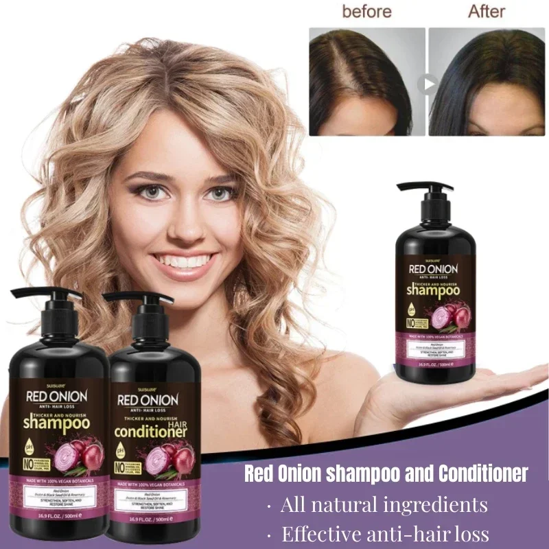 

Red Onion Shampoo and Conditioner Set Anti-hair Loss Increase Shine Moisturizing Reduce Scalp Itching Dandruff Frizzy 500ml