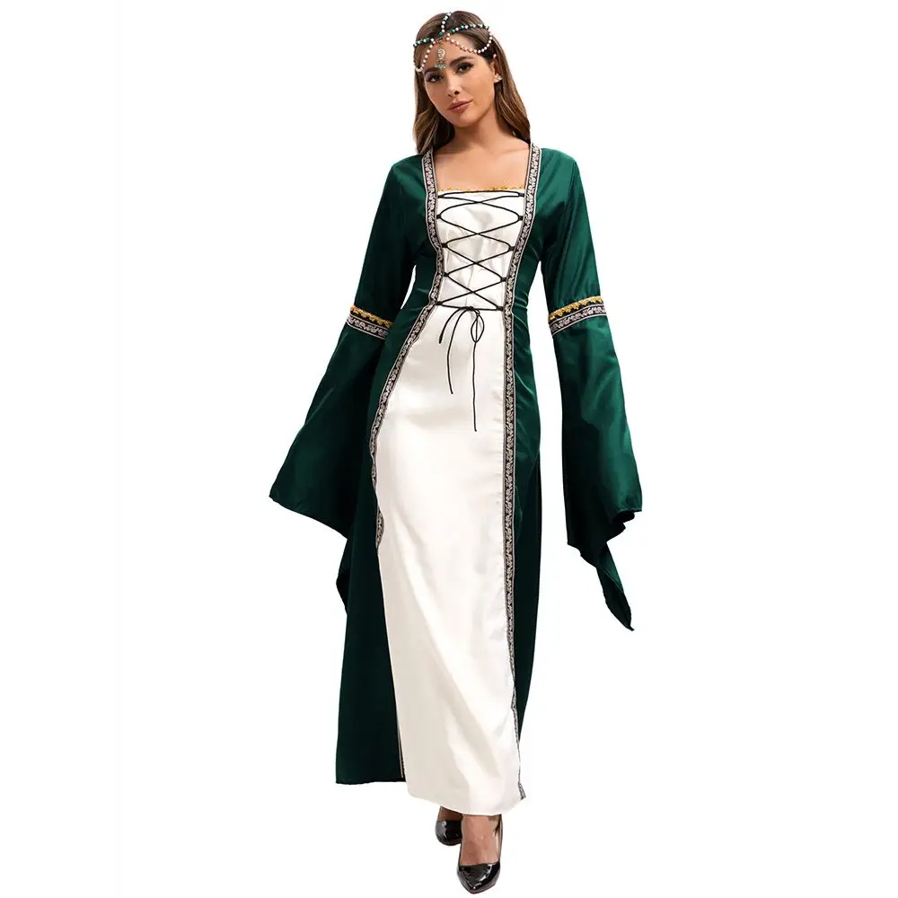 Gothic Halloween Long Dr mit ausgestellten Sves Damen Plus Size Mittelalterliche Hofrobe Kostüm Chinesische Produktion Winter 2025