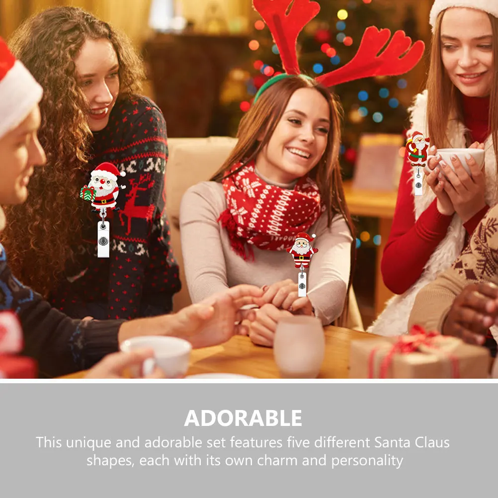 5 قطعة عيد الميلاد سانتا شارة بكرة حامل بطاقات التعريف الشخصية الاكريليك كليب موسم احتفالي هدية للممرضات المعلمين حامل بطاقات التعريف الشخصية #1