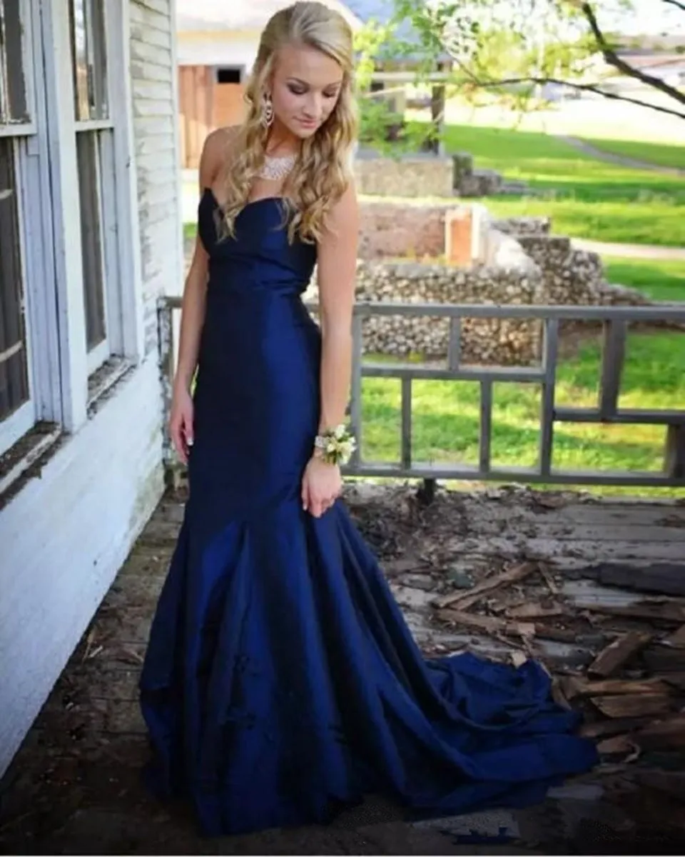 Navy Blue Mermaid Prom Dresses Eveving Gowns Satin Women Formal Party Night 2023 Sleeveless Elegant Backless Long Robe De Soirée