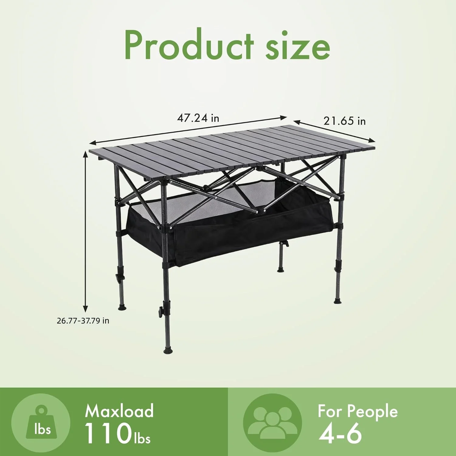 Mesa de camping plegable portátil con tapa enrollable, marco de acero al carbono, ligera, para playa, barbacoa, con bolsa de transporte.