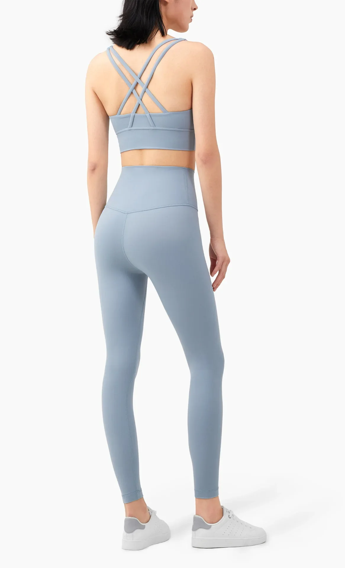 Damen Zweiteiliger Yoga-Anzug in Unifarbe, Hochintensiver Rückenfreier Yoga-BH, Hochgeschnittene Hüftlift-Leggings, Lauf- und Trainingsset – Detail 13