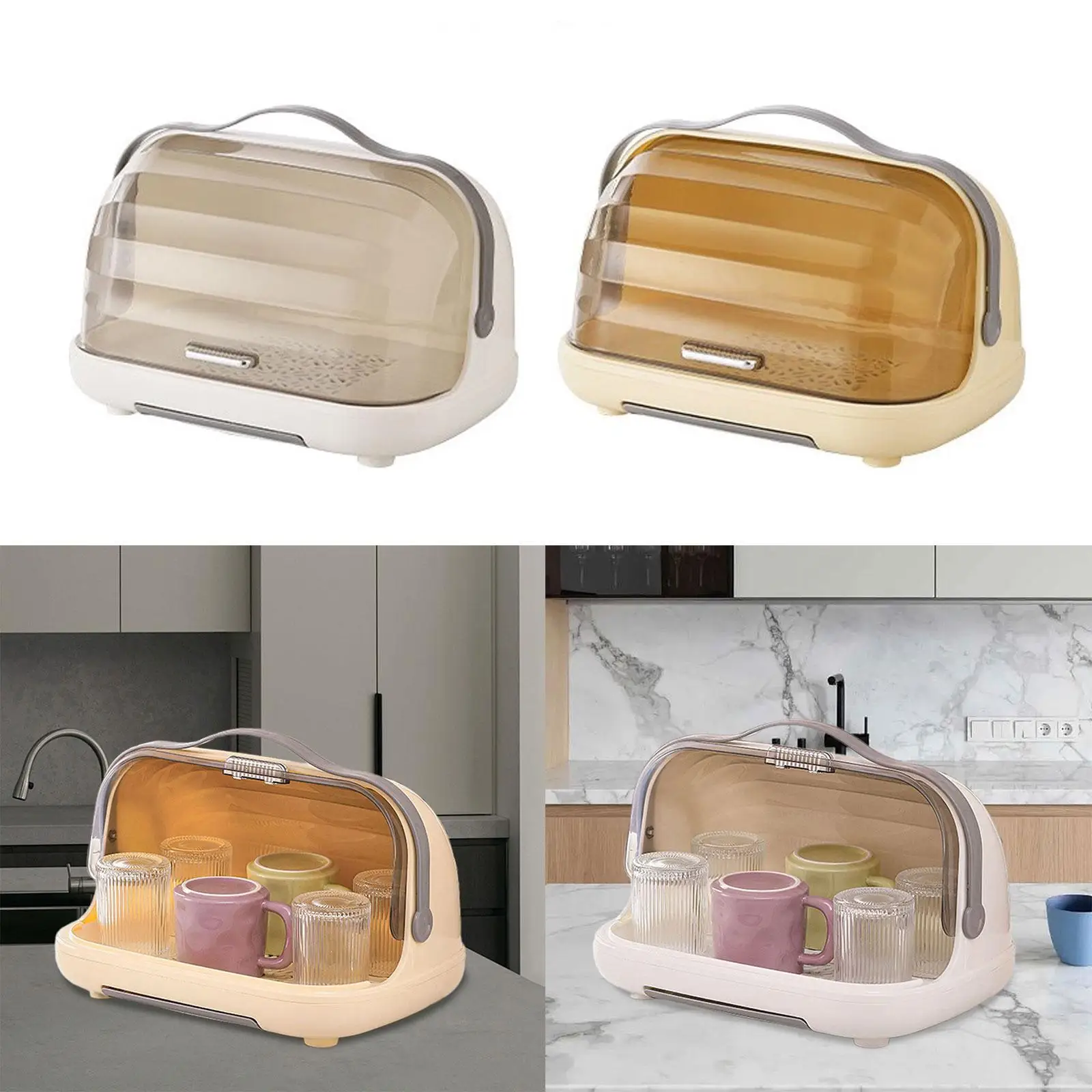 Dish Drying Rack with Large Flip Cover Nursing Bottles Storage Box Kitchen Countertop Organizer for Coffee Mug Apartment Home