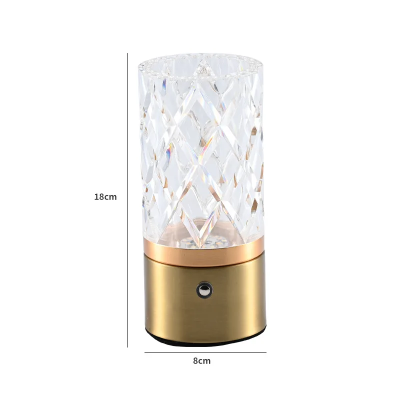 Plug-in luz vaso de luxo candeeiro de mesa luz ambiente cilíndrica toque metal acrílico quarto luz decorativa