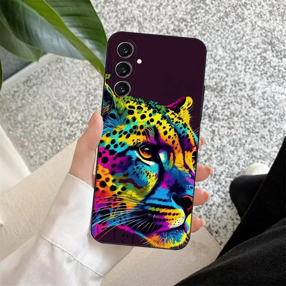 Coque en silicone souple avec animaux colorés, coque noire pour Samsung S24,23,22,30,21,10,9,Ultra,Plus,Lite,FE