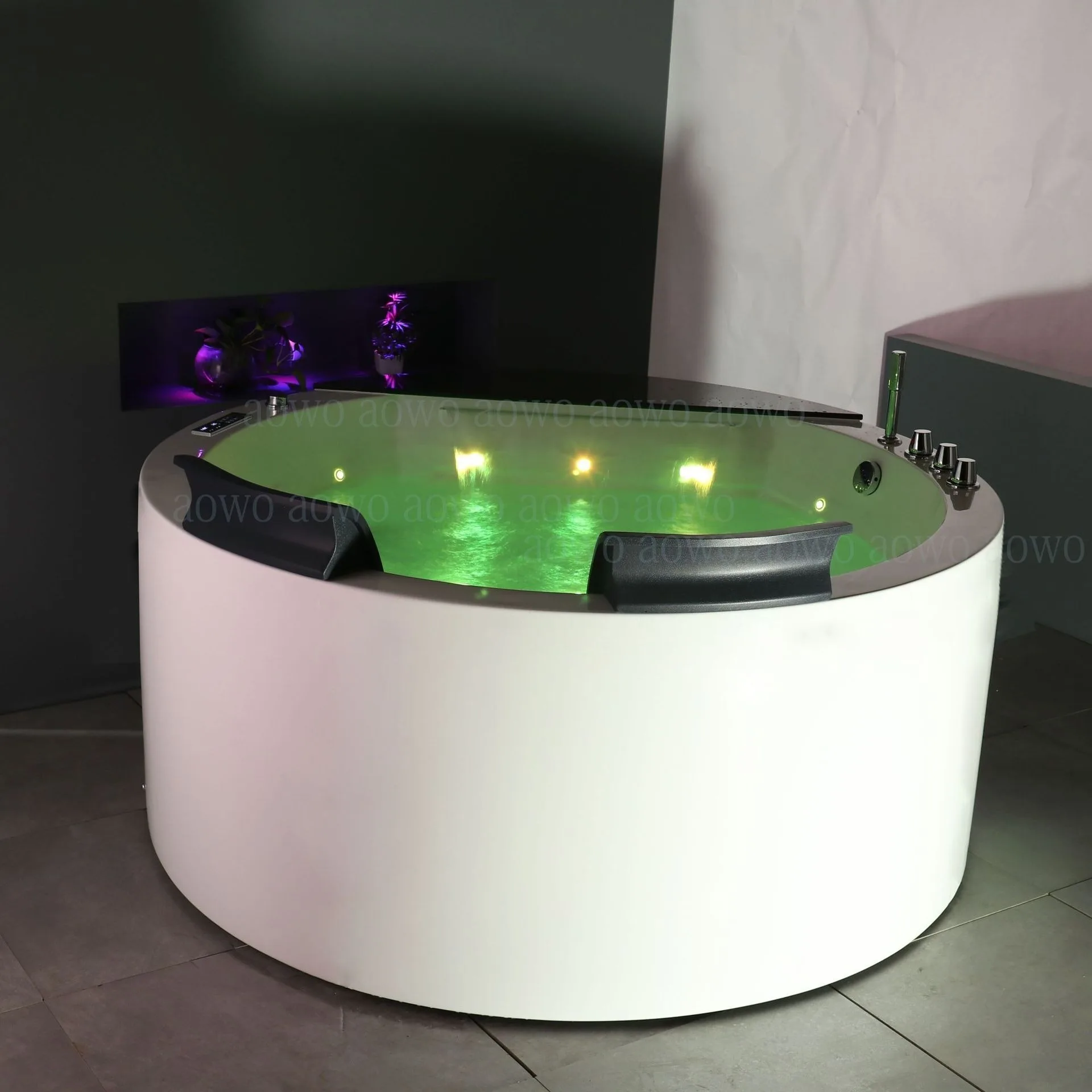 Aowo Brand Round Independent Massage Surf Tub, Ring Light With Waterfall Outlet, Bath Tub 1.5 Meters