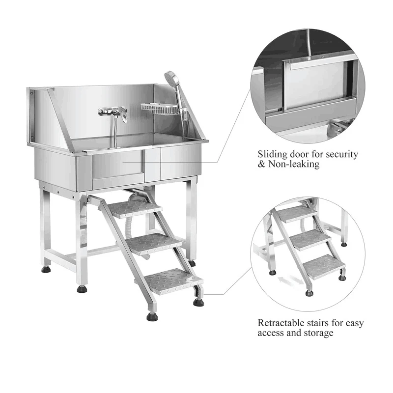 

HLB-110 Dog Grooming Tub Stainless Steel Pet Grooming Tub With Faucet And Accessories For Dog Washing Station Pet Bath Tub