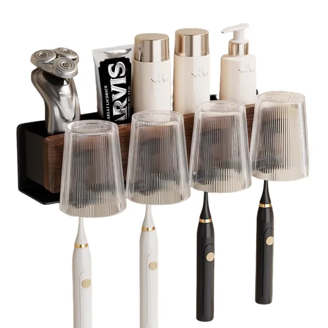 Light Luxury Toothbrush Holder, Bathroom Non-punching Wall-mounted Walnut Rack, Bathroom Wall Wash Storage Hanger