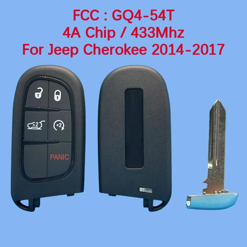 

CN086004 Оригинальный 5-кнопочный смарт-брелок 4A чип 434 МГц FCC GQ4-54T пульт дистанционного управления без ключа для Jeep Cherokee 2014-2017