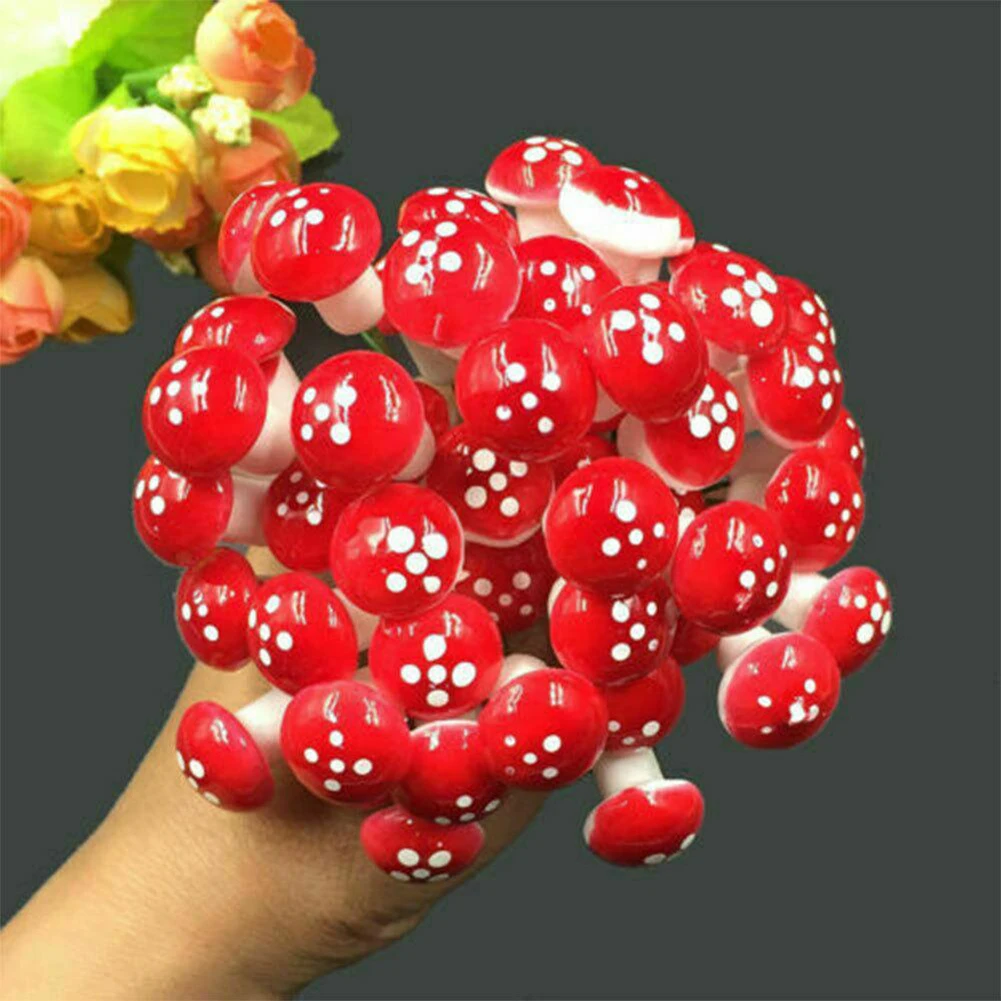 50PCS 2cm Foam Mushrooms Miniatures Mini Toadstool Mushroom Ornament For Fairy Garden DIY Bottle Landscape DIY Decor Crafts