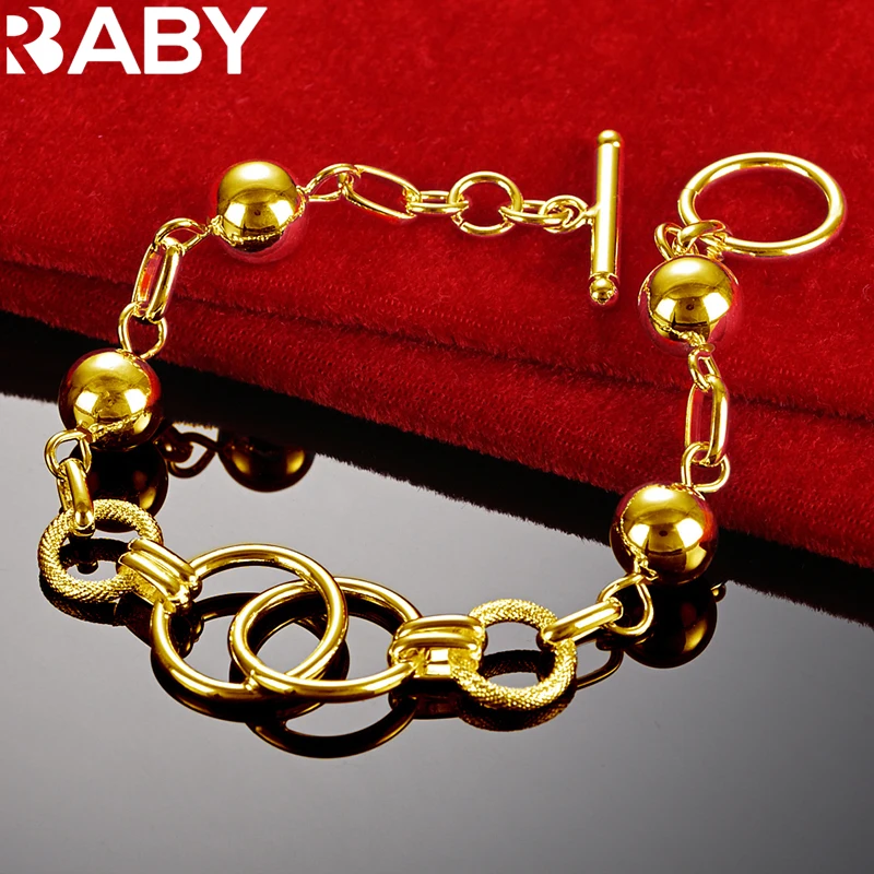 

URBABY 925 Sterling Silver 24K Gold Beads Ball Round Circle Bracelets For Women Fashion Wedding Party Charms Jewelry Accessories