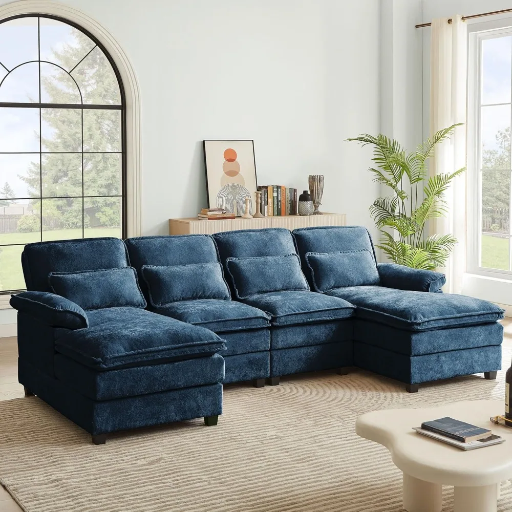

U-Shaped Cloud Comfort Sectional Sofa, 113" Deep Seating with Double Chaise and Padded Armrests, Modern Design
