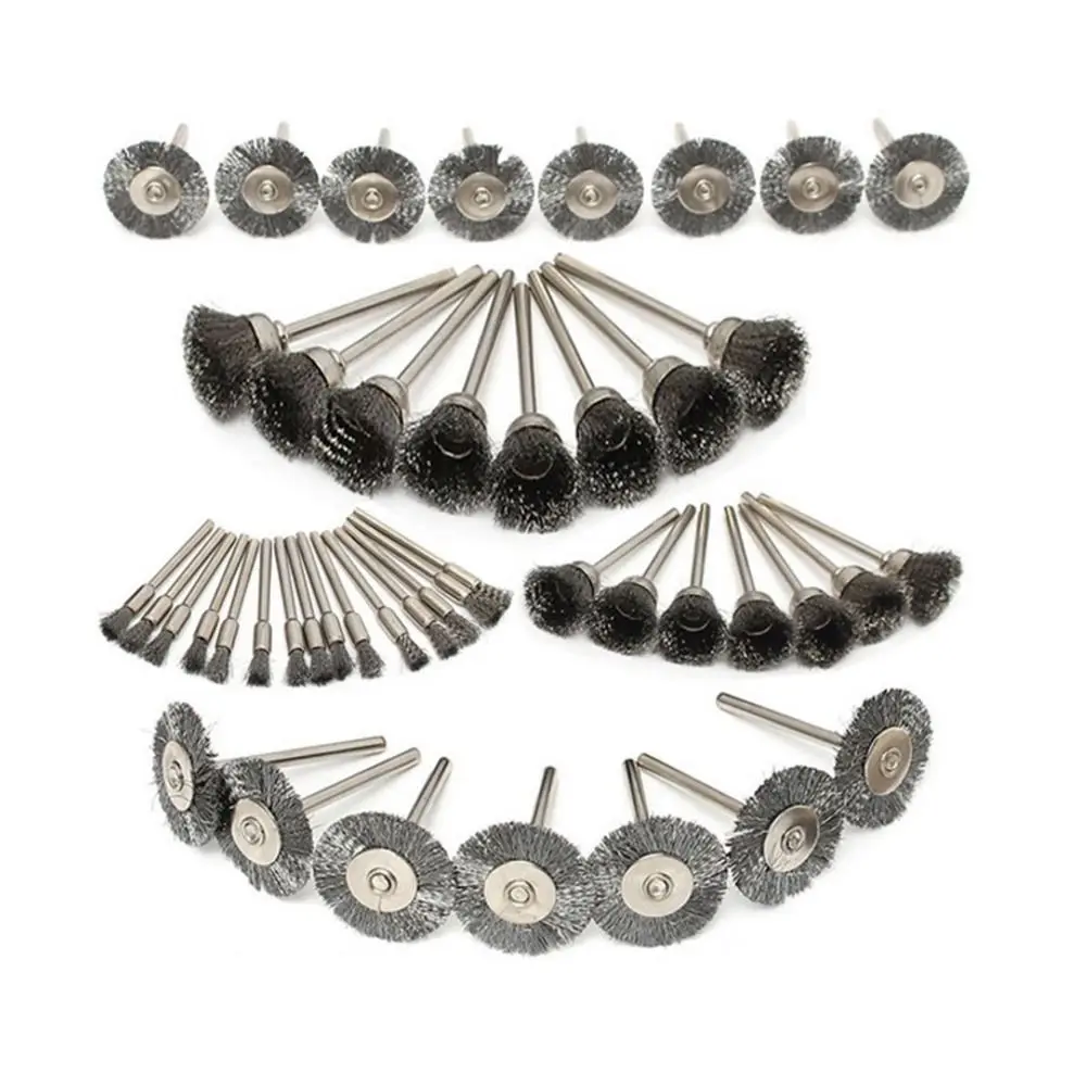 45Pcs 1/8 Inch (3mm Shank) Wire Brushes for Rotary Tools T-Shape, Bowl Type, Pin Type Wire Brush Wheel Set Dremel Accessories